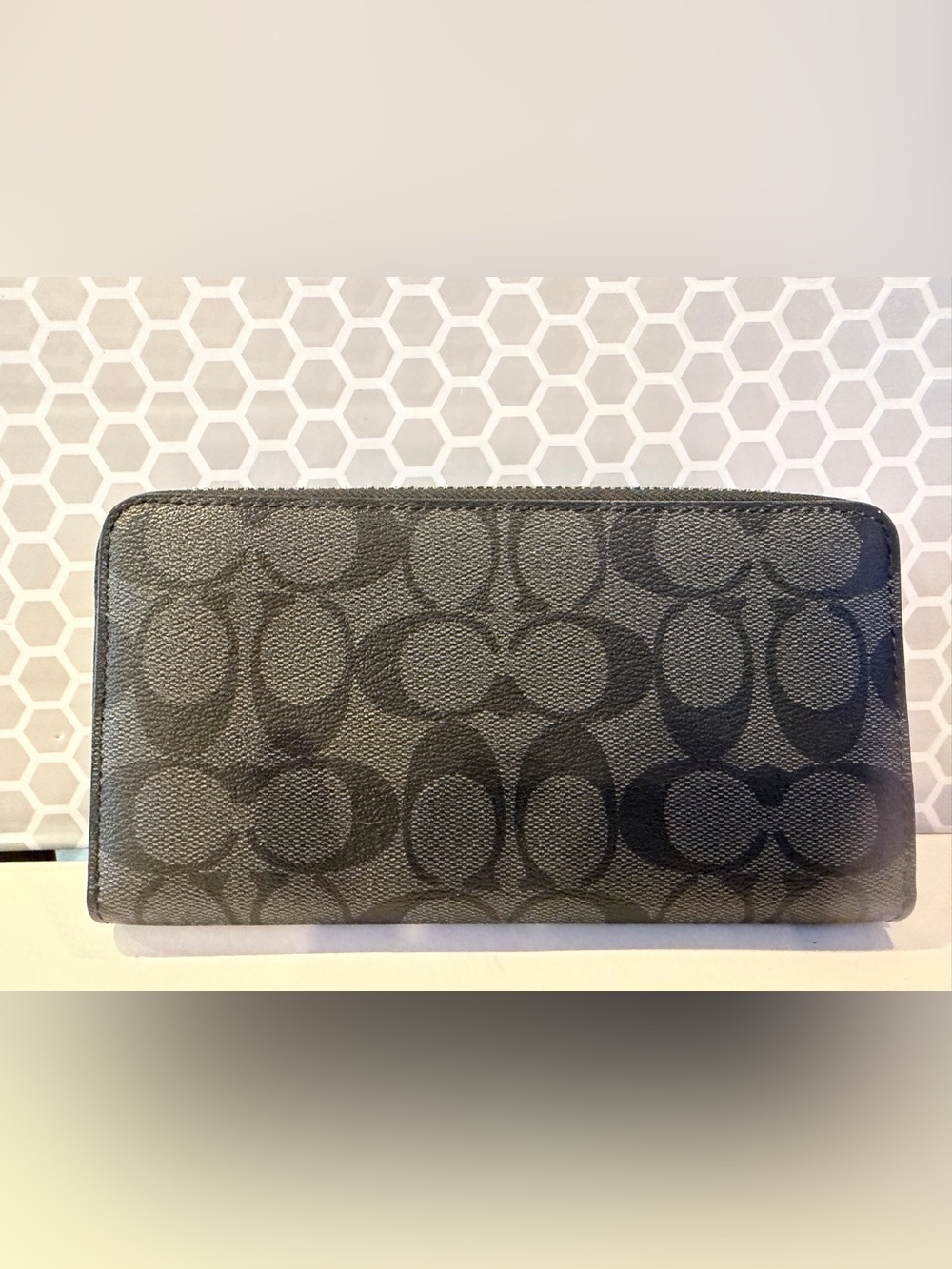 Coach Black Signature Zip Wallet with Silver Logo - Picture 2 of 5
